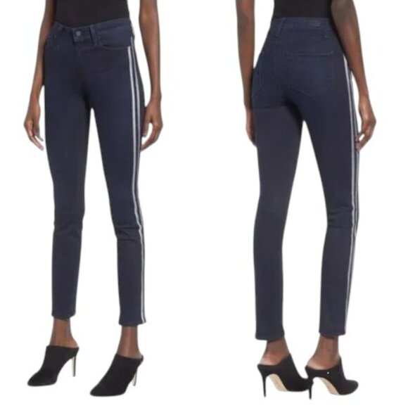 NEW Paige Denim Hi-Rise Jeans Sz 26 Hoxton Ankle Peg Indigo Metallic Tux Stripe - Picture 3 of 9